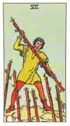Sept de Bâtons - Tarot Rider Waite
